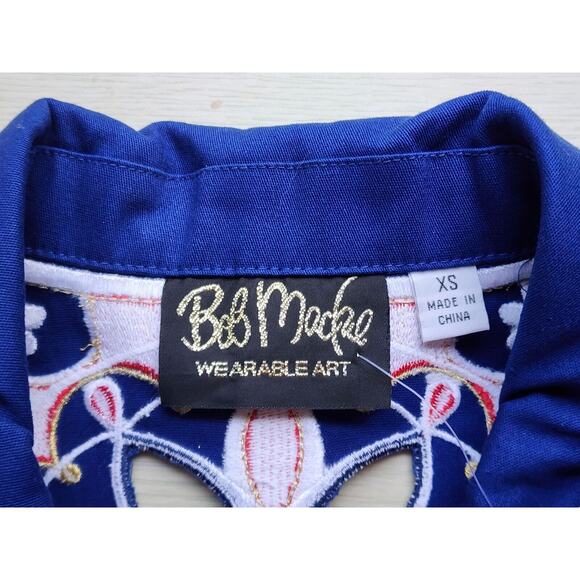 TOP-BOB MACKIE WEARABLE ART-Blue Red-Embroidery-Zipper-Cut Outs-SIZE XSMAL-NWT - Picture 7 of 16
